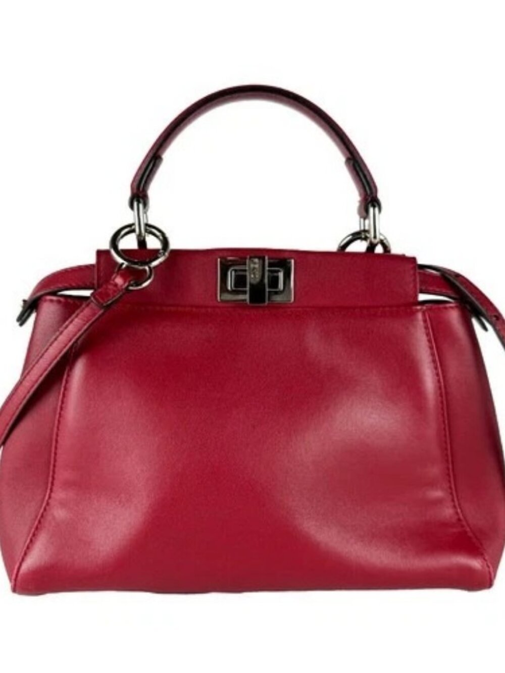 Auth FENDI Peekaboo MiniHandbag Shoulder Bag Red leather z10791